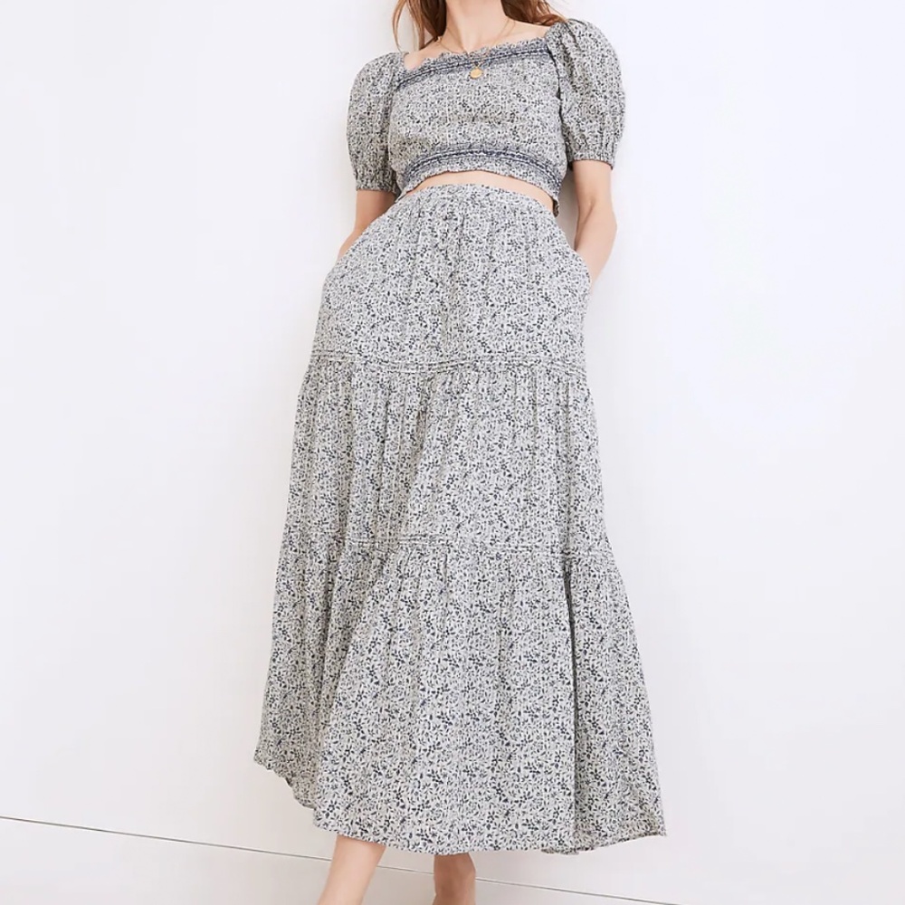 Madewell White and Black Floral Maxi Skirt